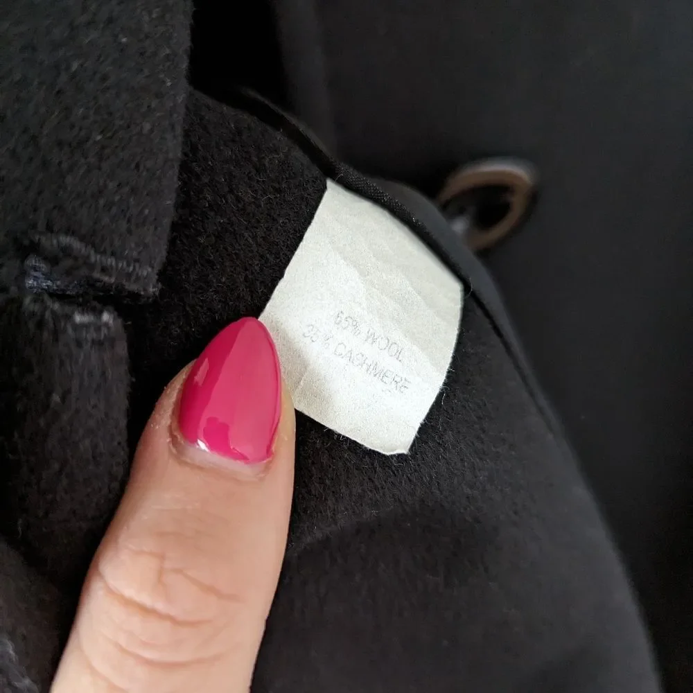 Fleurette black wool cashmere button front wide collar luxe heavy winter coat